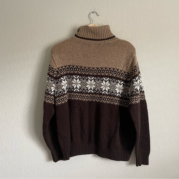 Vintage Sweater Womens Large Snowflake Turtleneck Brown Carolyn Taylor Knitted - Picture 2 of 8